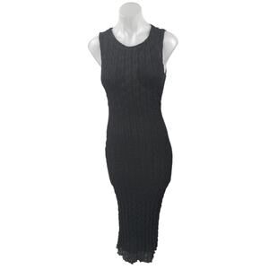 Isalis Black Textured Cable Knit Sleeveless Stretch Midi Bodycon Tank Dress Sz S